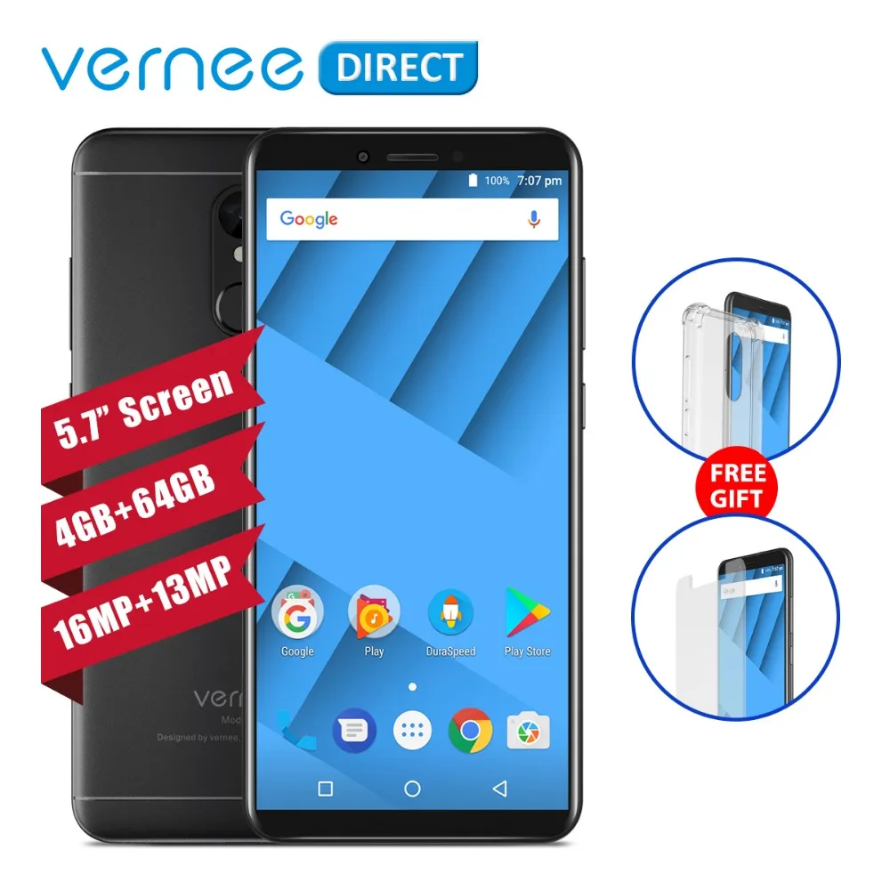 

Original Vernee M6 Telephone 5.7 Inch 4GB RAM 64GB ROM MTK6750C Octa-Core 13MP 16MP Selfie Camera Smartphone with Beauty Mode