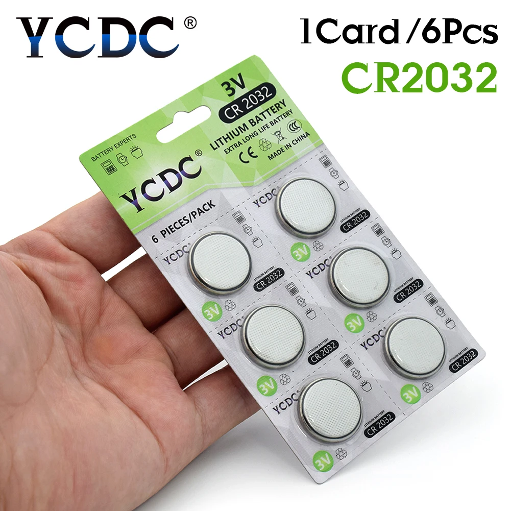 

6pcs/1pack YCDC CR2032 Coin Cell Battery DL2032 ECR2032 BR2032 Lithium Button Batteries CR 2032 3V For Watch Electronic Remote