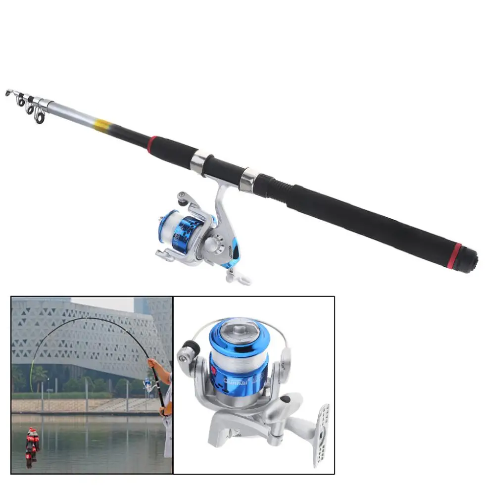 2.1 m الألياف الزجاجية الصيد قضيب بكرة خط كومبو أطقم كاملة 3000 سلسلة الغزل بكرة القطب مجموعة