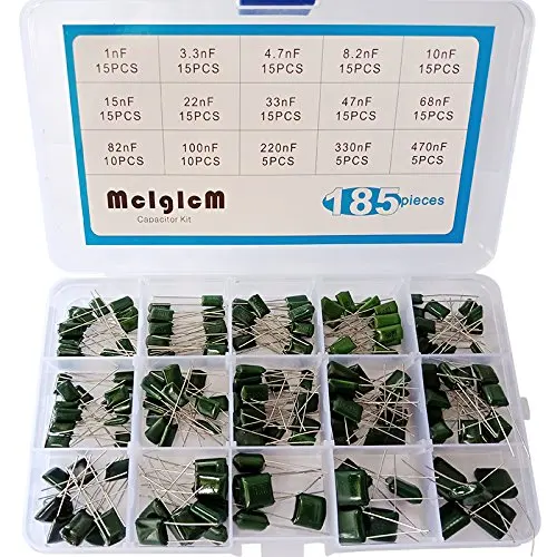 

MCIGICM 15-Value Mylar Polyester Film Capacitor Assortment Kit - 1NF to 470NF/100V