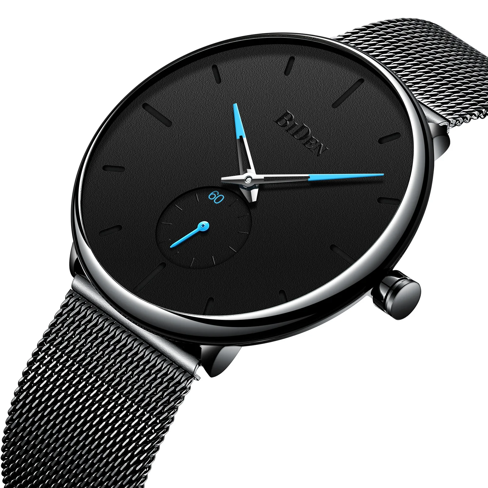 

simple BIDEN brand mens quartz wristwatches waterproof business man watches stainless steel Mesh belt male clocks full black
