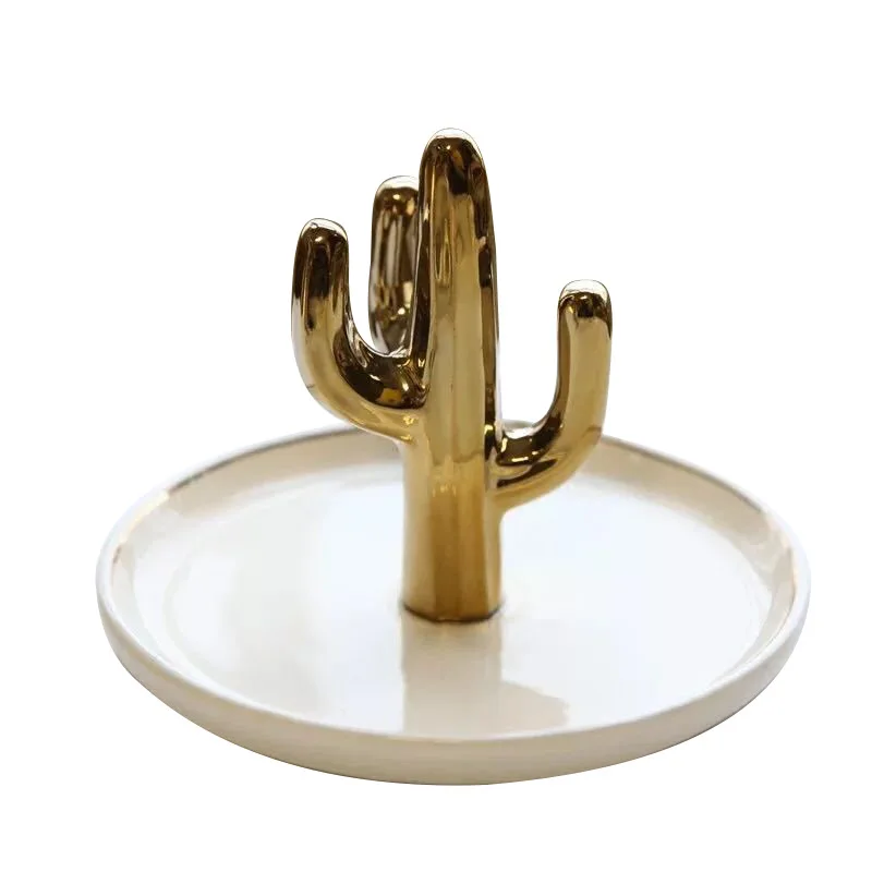 Нордический стиль Золотой кактус керамическая Ювелирная пластина кольцо ожерелье лоток Органайзер для хранения рабочего стола украшения процесс