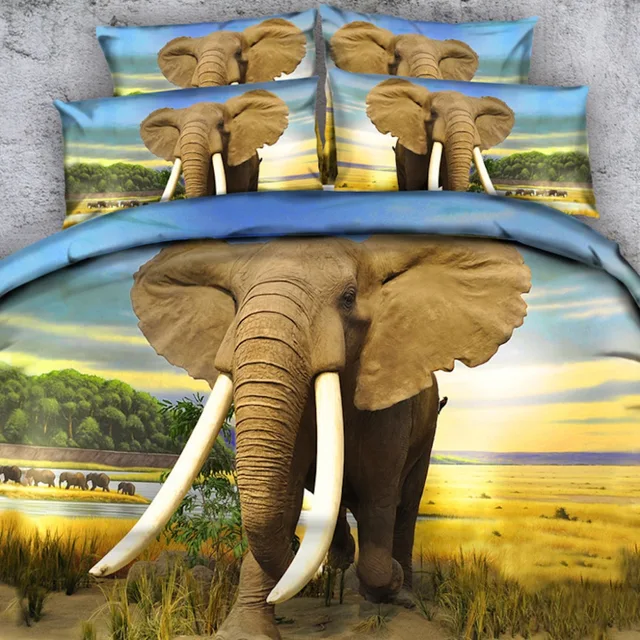 Goldeny 4 Parts Per Set Magnificent long tusk African elephant 3d bed