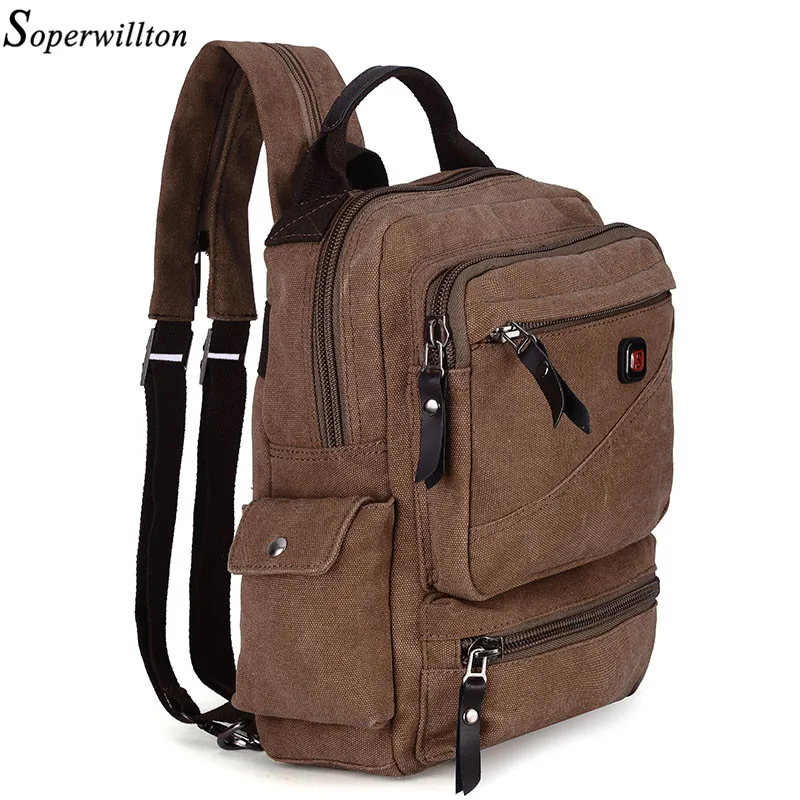 

Soperwillton Men Backpack Cancas Chest Bag Crossbody Bag Teenager Male Mochila Leisure Travel backpack #1082