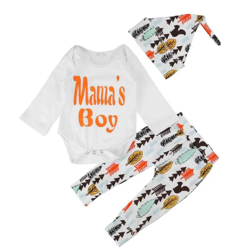 

3pcs Newborn Clothing Set Boys Letter Print Long Sleeve Romper+ Pants+ Hat