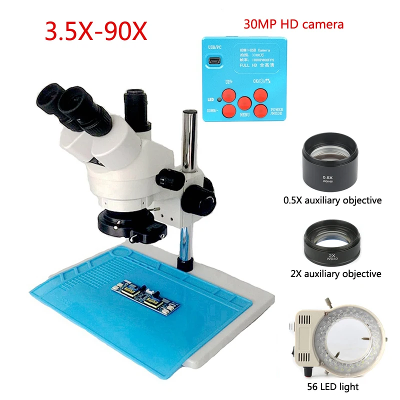 

1080P 30MP HDMI USB C Camera 3.5X-90X simul-focal Continue Trinocular Cell Phone Microscope, Soldering PCB Repair Tool
