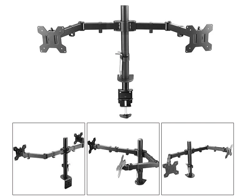 DL-MS02 Настольный зажим с полным движением 360 градусов, двойной держатель для монитора 1"-27", базовый монитор, крепление на руку, загрузка 9,9 кг, подставка для ПК