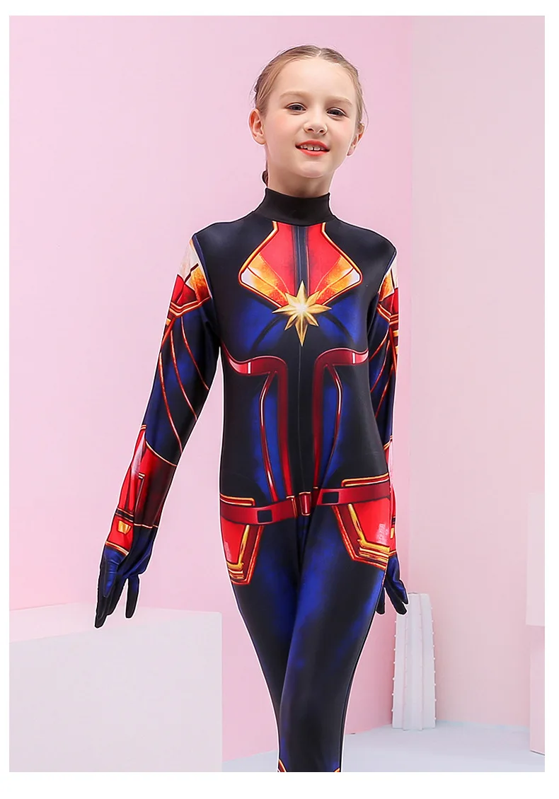Новое поступление; Карнавальный костюм для девочек «Капитан Марвел»; Детский костюм супергероя MS Marvel Carol Danvers; Детский комбинезон на Хэллоуин