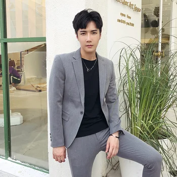 

New suit suit men's casual professional dress Korean version of the self-cultivation small suit host wedding dress (shirt + pant