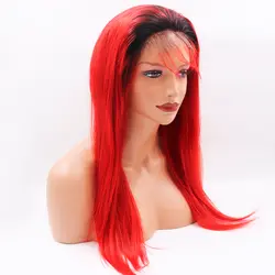 Eversilky Ombre красный парик Синтетические волосы на кружеве человеческих волос парики для Для женщин Бразильский прямые волосы Реми