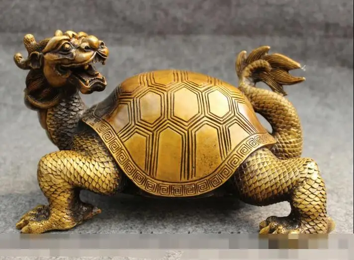 

S5107 9" Chinese Bronze FengShui Wealth RuYi Longevity Dragon Turtle Statue Animals discount 30% (C0324)