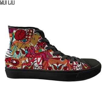 

Customized 2019 Trendy Spanish Dance Print High Top Women Sneakers Flats Leisure Lace-up Spring Womens Vulcanized Canvas Shoes