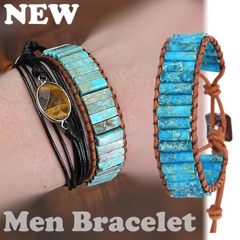

Creative Emperor Stone Handmade Cowhide Adjustable Bracelet Men And Women Jewelr 0718