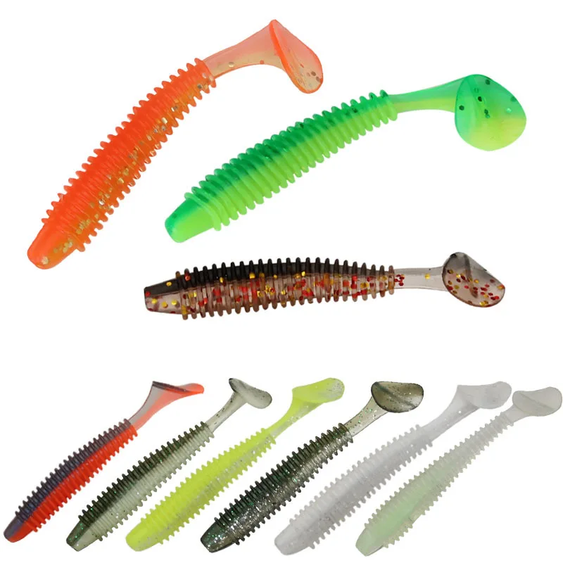 

10pcs/lot Soft Fishing Lure Silicone Lure 7.5cm 2.7g T tail Wobbler Artificia Bait Soft Worm Maggots Fishing Bass Pike