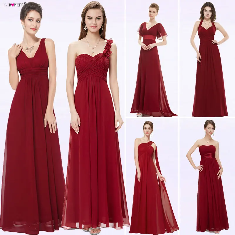 Ever Pretty Women Elegant Evening Dresses Long Burgundy Sexy A-Line Sleeveless V-Neck Long Backless Chiffon Party Evening Gowns