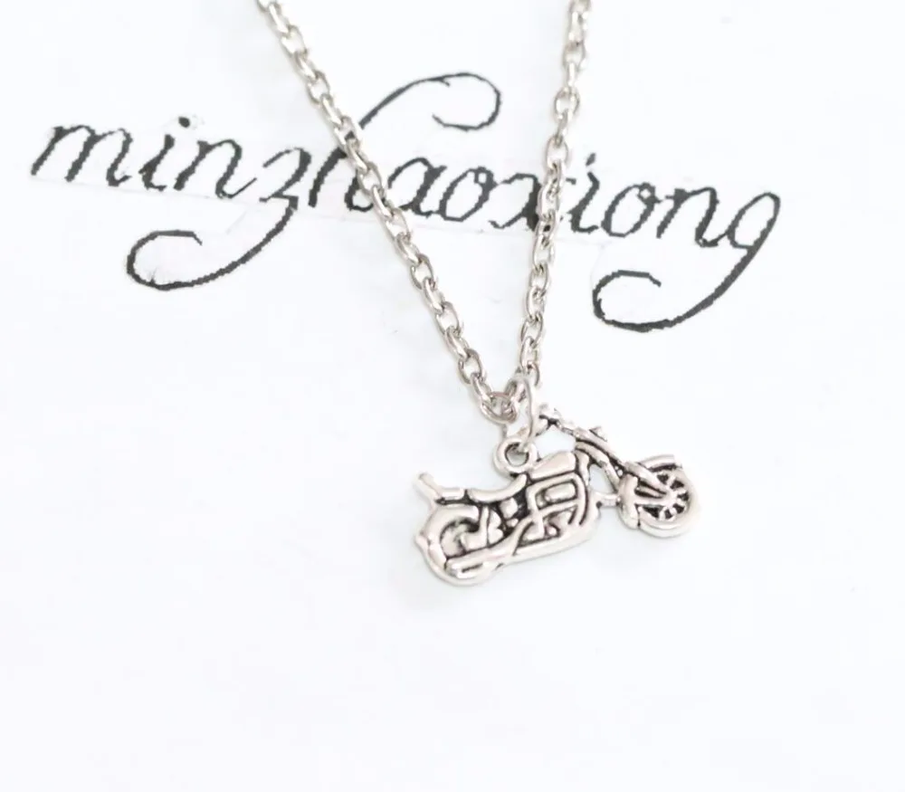 

New Fashion Vintage Antique Silver Motorcycle Charms Pendant Chain Necklaces Women Gift 10PCS