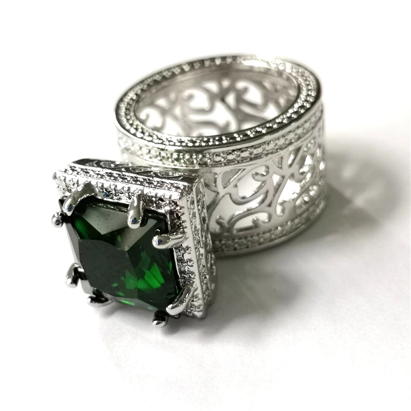 Модное кольцо с зеленым камнем серебряного цвета с выемкой Maansteen Квадратные Кольца для женщин обручальные ювелирные изделия коктейльные кольца Подарки F5X873
