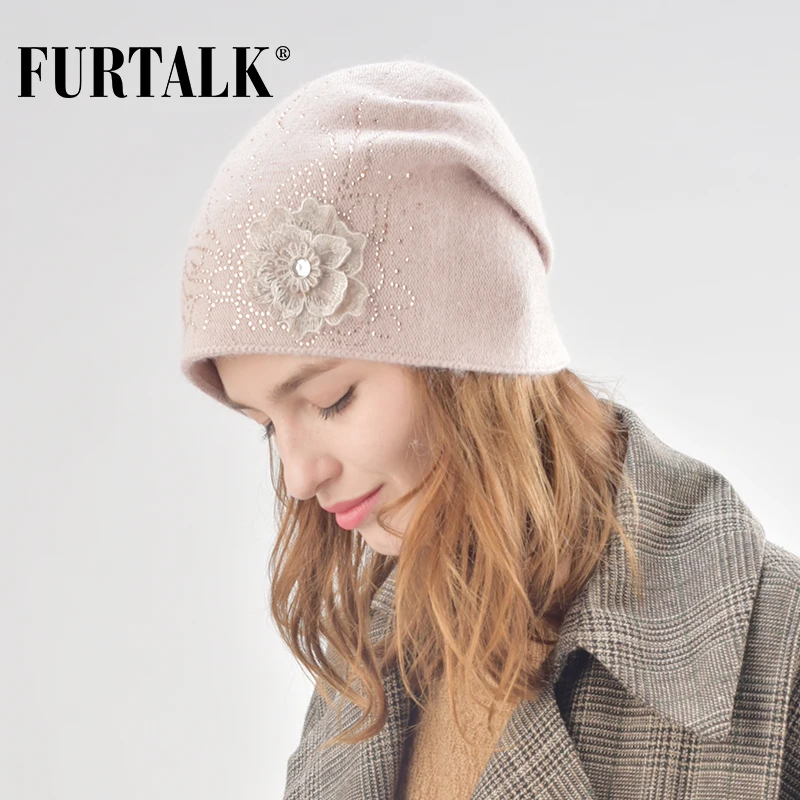 FURTALK wool cashmere winter hat for women double lining warm women