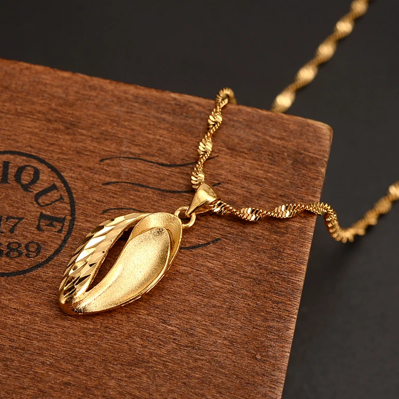 

Dubai Necklace Women Ethiopian Pendant Necklace 24 k Yellow Solid Fine Gold FINISH Jewelry leaf party mother Gifts