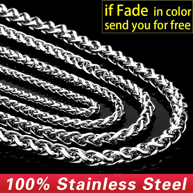 Beier 3mm/4mm/5mm/6mm Width 316L Stainless Steel Men Boy Wheat Link Necklace Chain Silver Color BN1006 ( 20-32 Inch )