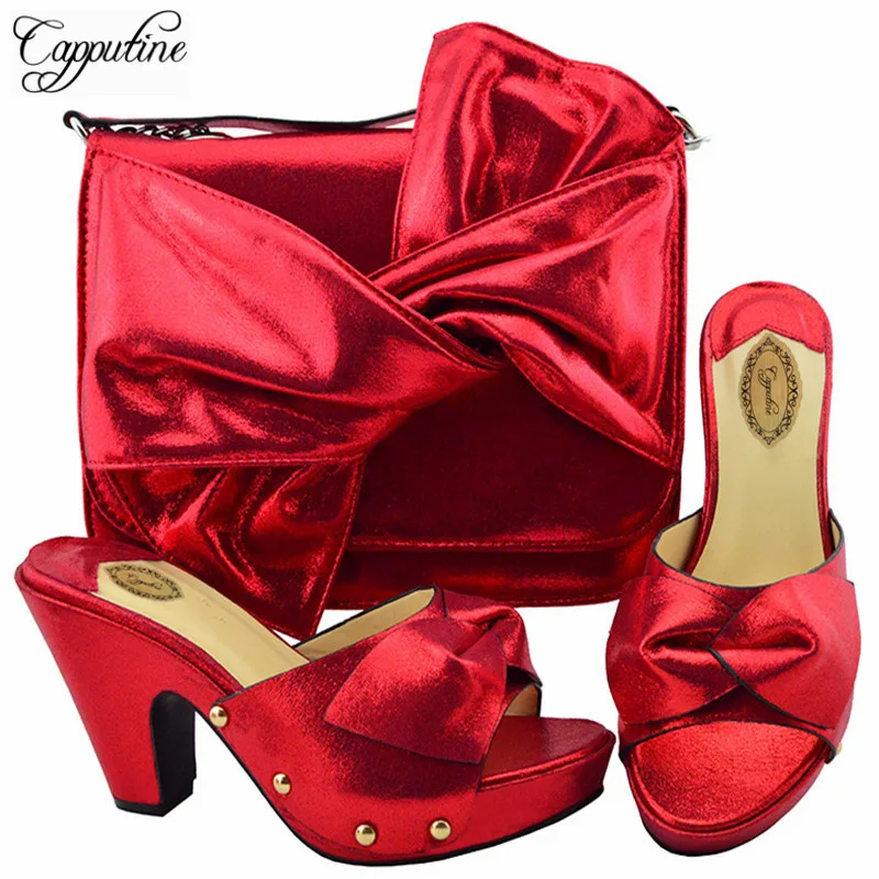 Capputine 2018 New Italian Elegant Shoes With Bag Set New African High Heels 9.5CM Shoes And Bag Set For Party Free Shipping
