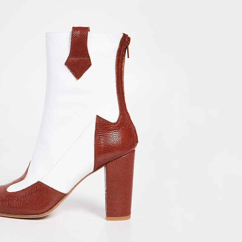 Lou/женские ботильоны красного и белого цвета Роскошная женская обувь смешанных цветов из лакированной кожи на квадратном каблуке 10 см с молнией сзади; большие размеры 45, 46, 41