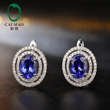 Caimao Calssic юбилейный синий 1.92CT танзанит и 0.48ct натуральный бриллиант 14k белое золото серьги английский замок