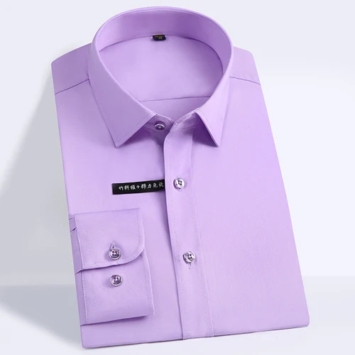 Мужская рубашка с длинным рукавом, стрейчевая, легкая в уходе, официальная, деловая, офисная/рабочая одежда, бамбуковое волокно, однотонная, соц. одежда, рубашки - Цвет: Лаванда
