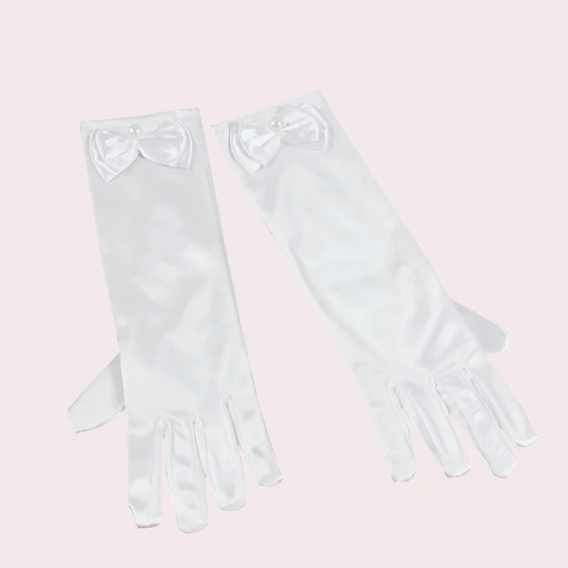 Модные Длинные атласные перчатки для детей, перчатки для свадебной вечеринки с цветком, свадебные перчатки для девочек, атласные