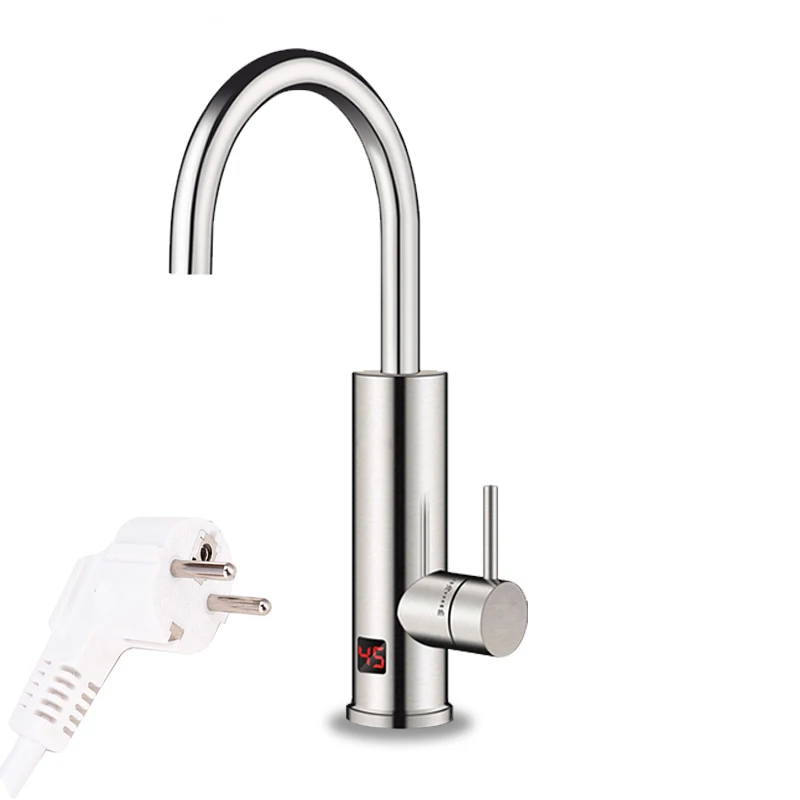 220V Kitchen Instant Electric Water Heater Tankless Hot Water Heating Tap Faucet Stainless Steel Tap with Temperature Display