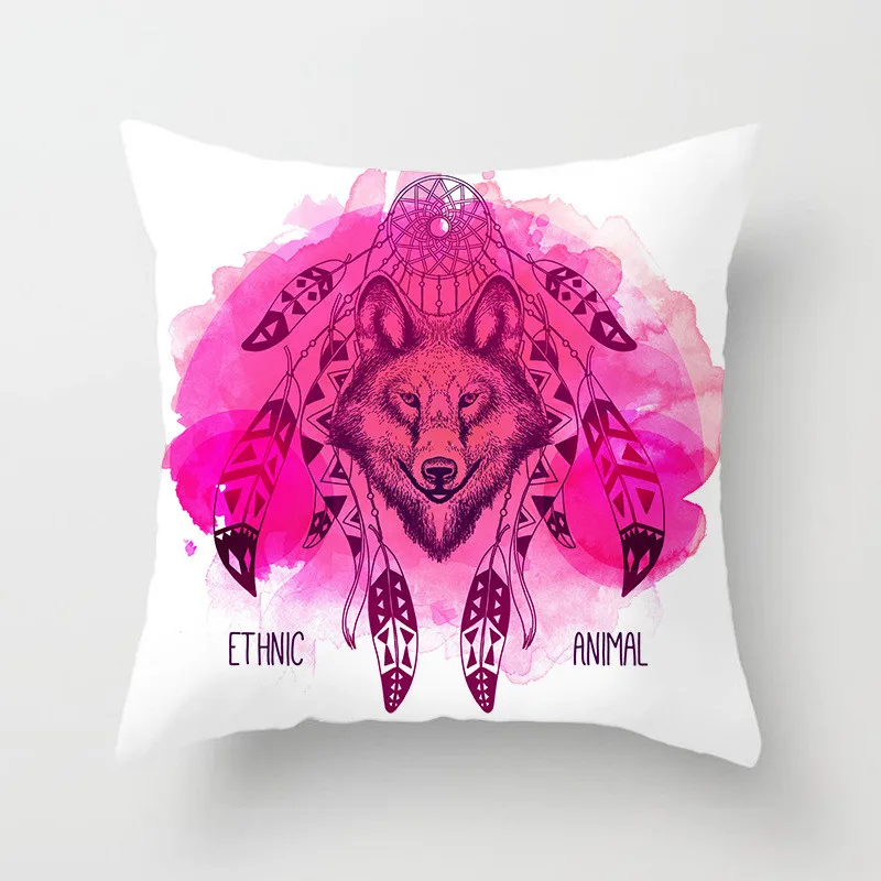 

Fox Printed Cushion Cover Square Pink Back Pillow Covers Linen Throw Pillow Colorful Elephant Pillows for Sofa Decorative