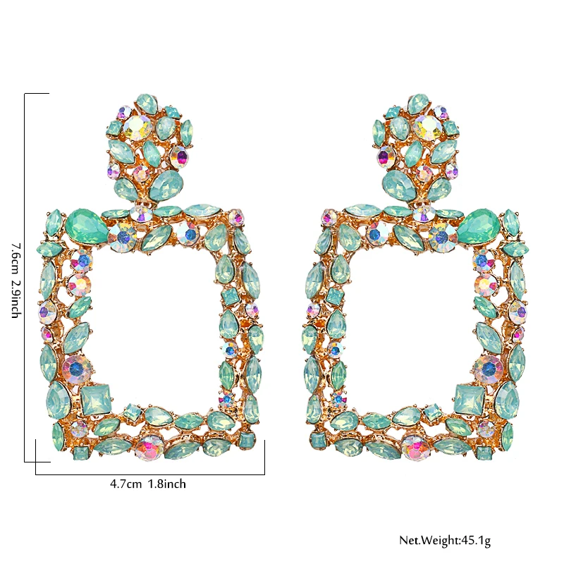 Yhpup модные женские туфли ZA с украшением в виде кристаллов Стразы класса люкс полые квадратные трубы большие длинные висячие серьги Роскошные серьги для Для женщин Свадебная вечеринка, ювелирное изделие, подарок