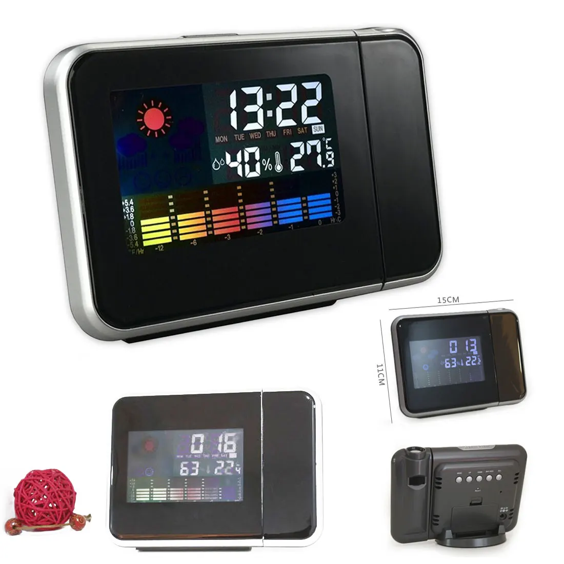 Multi-function Weather Calendar Time Watch Desktop Clock Digital Alarm Clock with Projector Color Screen Time Projection Clock
