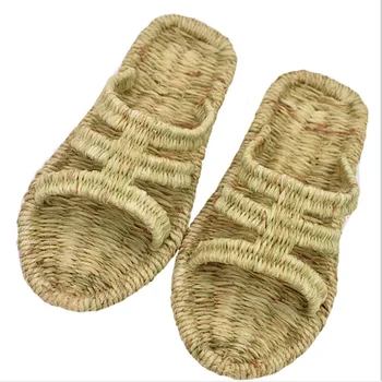 

Wicker shoes handmade woven men slippers flip flops new linen unisex beach shoes summer fashion retro Non slip sandals