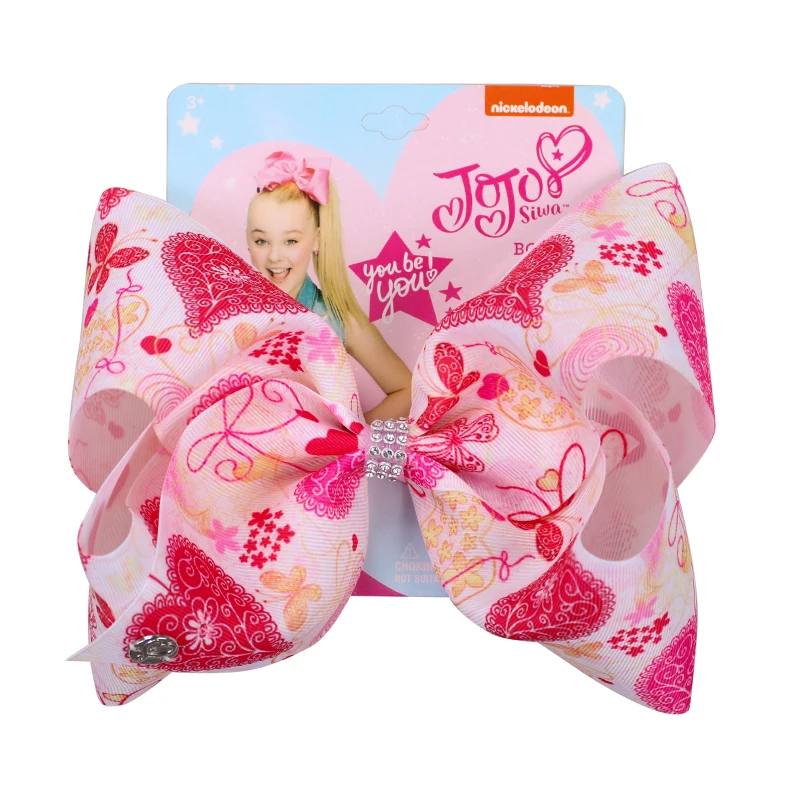 8 дюймов Jojo банты для девочек Jojo Siwa большие банты для волос на День святого Валентина для девочек с зажимами бант ручной работы аксессуары для волос для девочек