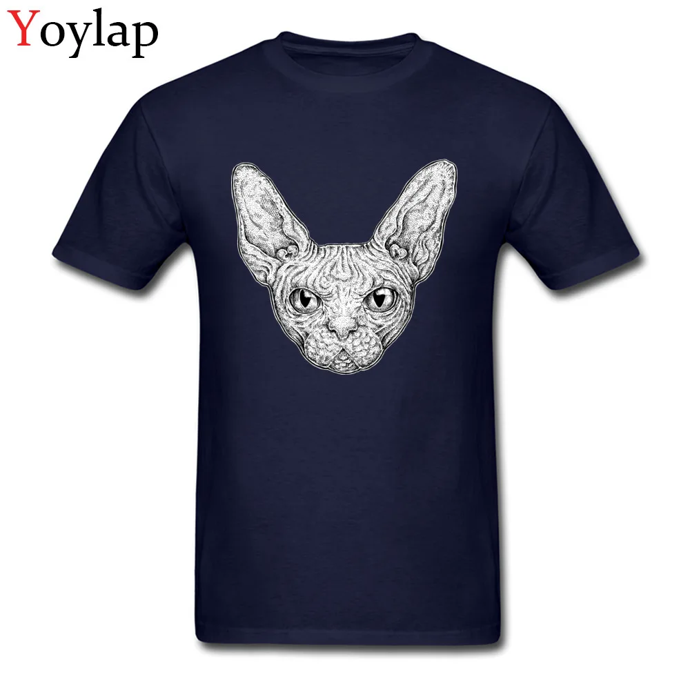Design Men's Sphinx Cat T-Shirt Latest Summer Autumn Short Sleeve Crewneck 100% Cotton Tops Shirt Printed Tee-Shirt navy