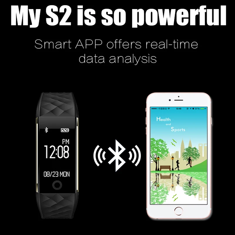 

S2 health monitoring Bluetooth bracelet sports step information reminds waterproof anti-lost smart bracelet