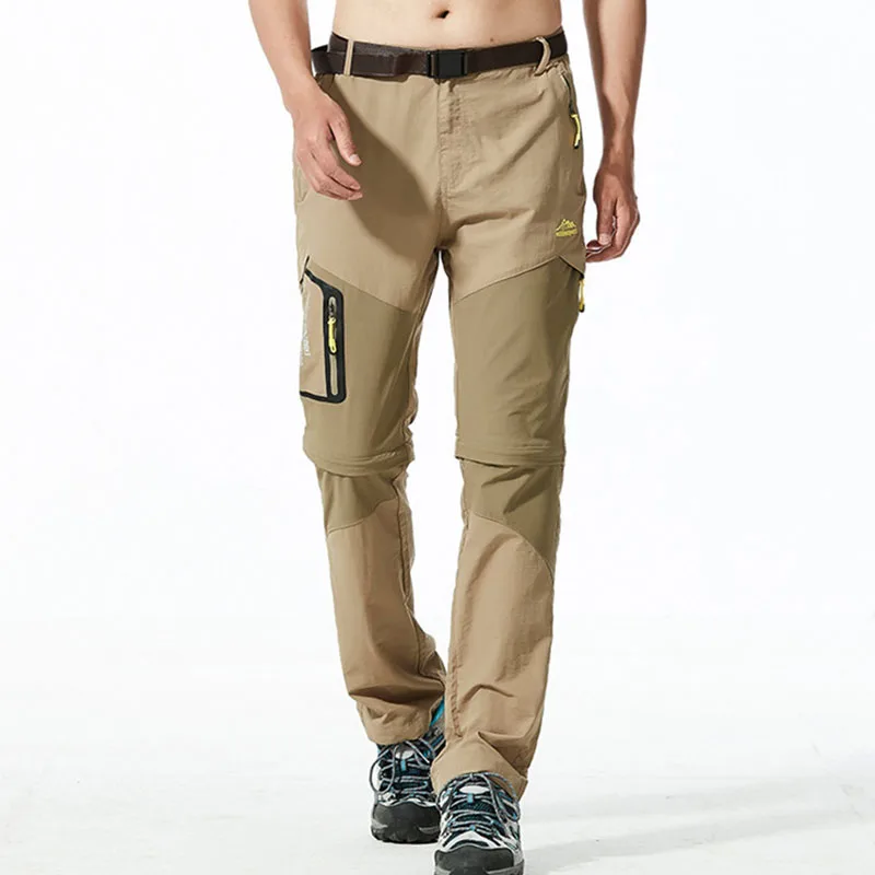 Уличные быстросохнущие брюки с несколькими карманами мужские походные брюки шорты впитывающие, дышащие брюки-трансформеры+ шорты 5XL - Цвет: khaki
