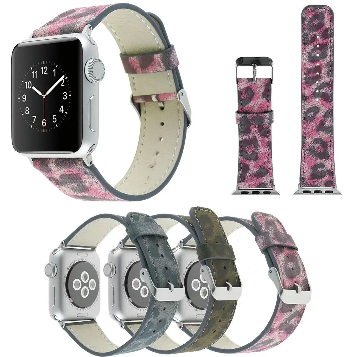 

Leopard Pattern PU Leather Strap for Apple Watch Band Series 3 2 1 Wristbands for iWatch Bracelet Watchband 42mm 38mm w Adapters