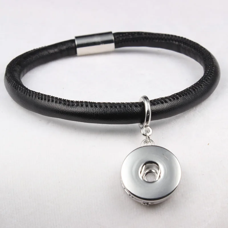Fashion Black Winding Leather Endless Bracelets With 18MM Snap Charms