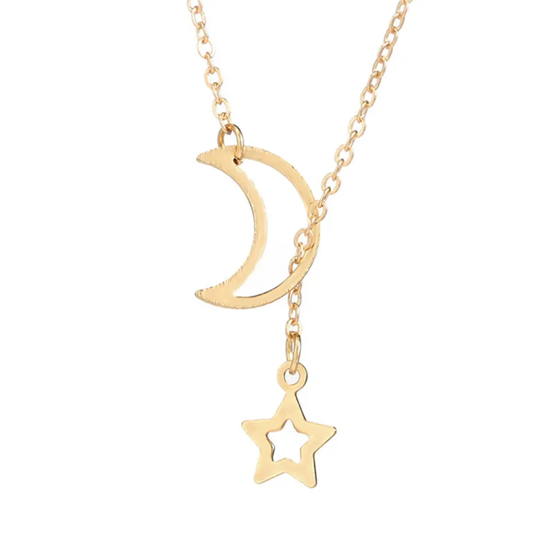 Fashion Necklace chain for women Moon Star Pendant Choker Necklace Long Chain Jewelry collares mujer Collier ras de cou A14#N (1)
