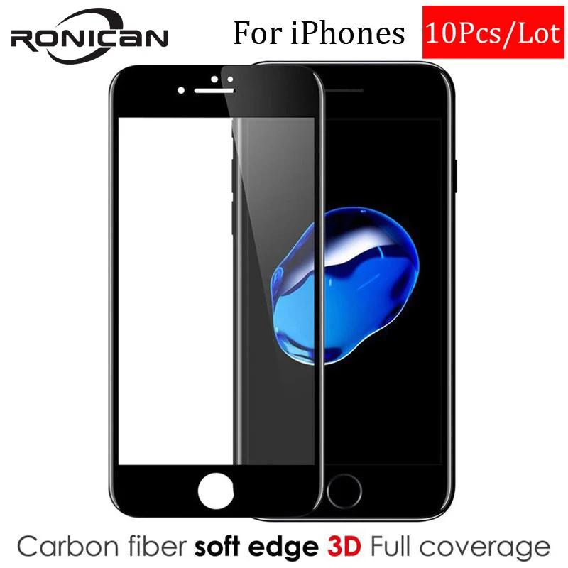

10 Pcs 3D Curved Carbon Fiber Soft Edge Tempered Glass For iPhone 8 8 Plus 7 6S 6 Plus Phone Screen Protector Film For iPhone XS