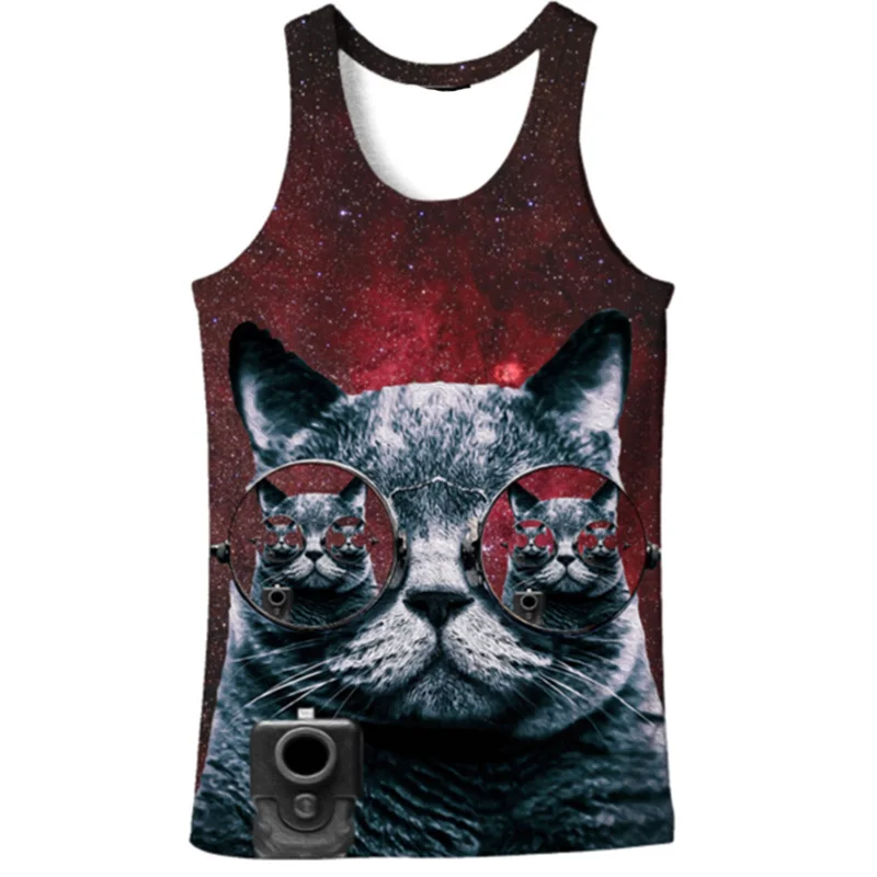 

Cloudstyle 2017 Fashion 3D Tank Tops Men Conventional Sleeveless O-neck Vest Cute Sunglass Cat Print Bodybuilding Active Funny