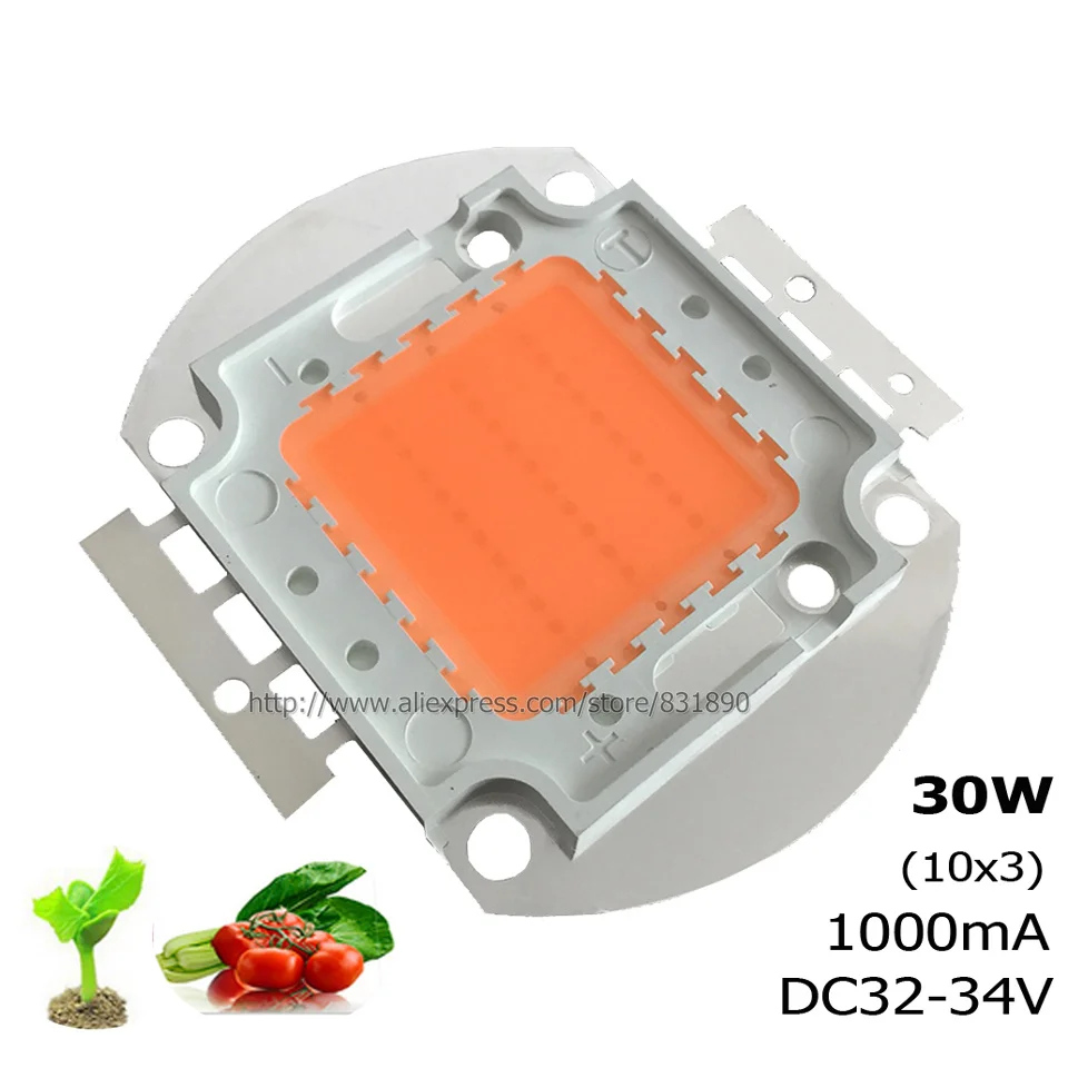 

High Power LED Chip Full Spectrum Grow Light Epistar COB Beads 30W 1000mA DC32-34V 650lm 380-850nm for Plant Grow Floodlight DIY