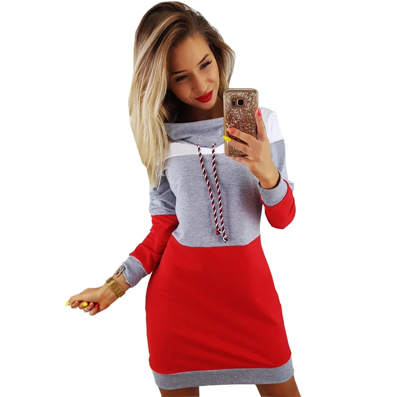 Women Autumn Casual Dress Long Sleeve Stand Patchwork Striped Sweater Mini Dresses Female Elegant Fashion Warm Clothes