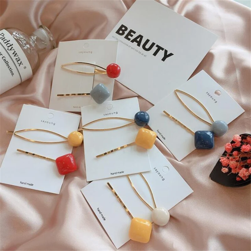 

2 pcs/set Women Girls Fashion Korean Style Macron Color Sweet Hair Clips Hair Accessories Girls Acrylic Alloy Hairpins Headwear