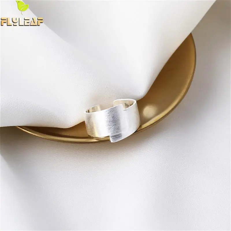 

Flyleaf 925 Sterling Silver Rings For Women Geometric Brushed Wire Drawing Femme Fashion Fine Jewelry Simple Open Ring Wide