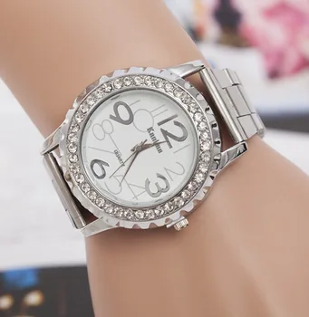 

Fashion Stainless Steel Gold &Silver Digital Analog Quartz Watch Luxury Women Rhinestone Watches Valentine Gift relogio feminino