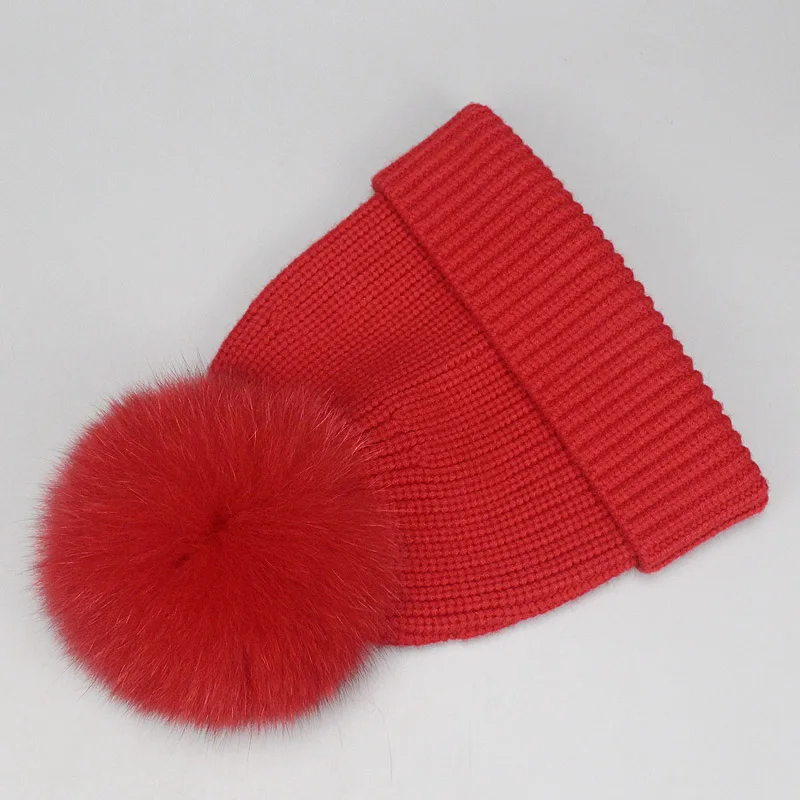 Winter Beanies Fox Pompom Fur Wool Knitted Hat The Female Of The Mink Caps Beanie Hats For Women Girl 'S Hats Scarves Cap Scarf - Цвет: Hat Red