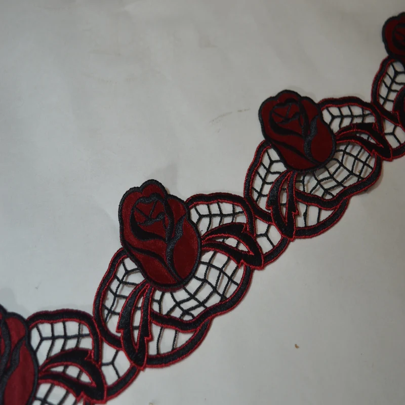 

Lace 1piece beautiful red black mixed hollow floral Venice sewing dress lace applique embroidery lace patches17111905